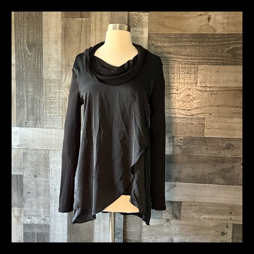 Anthropologie Deletta black cowl neck sweater large draped dark romantic witchy